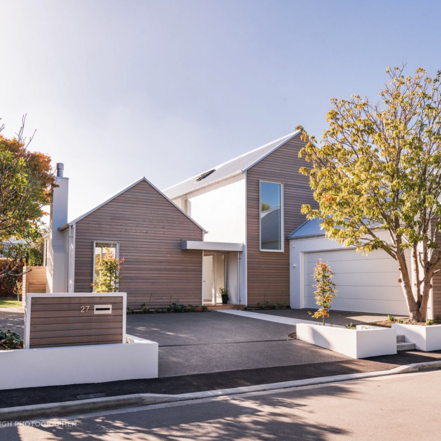 Street View of Cox Street Residence featuring JSC's Alaskan Yellow Cedar horizontal timber cladding with lighter coating