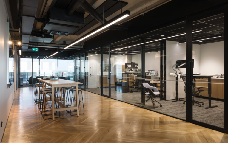 Giltrap Group | JSC American White Oak parquet Flooring meeting Areas of office building